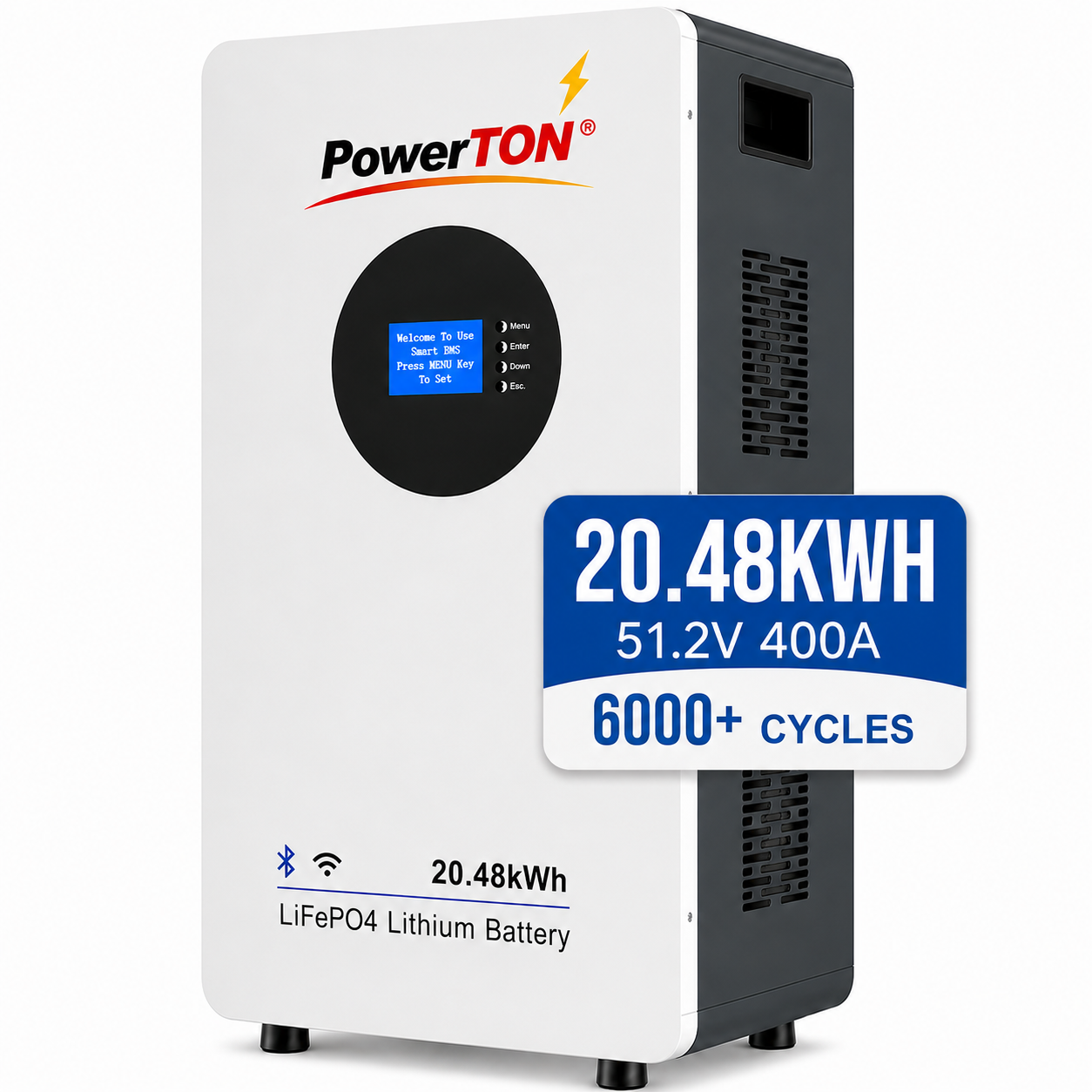 Wall mounted Lithium Battery LifePo4 51.2V, 400A , 20.48 kWh